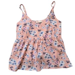 Pink And Blue Floral Spaghetti Strap Babydoll Top Size Medium